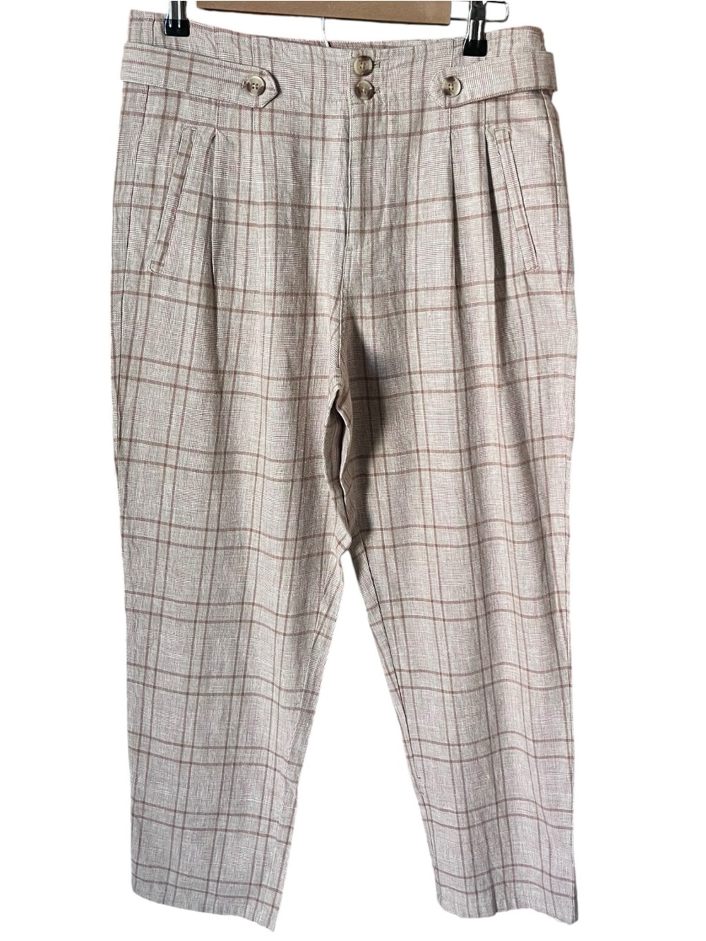 Sundance Vivienne Plaid Linen Blend High Rise Tapered Trouser Pants Womens 6